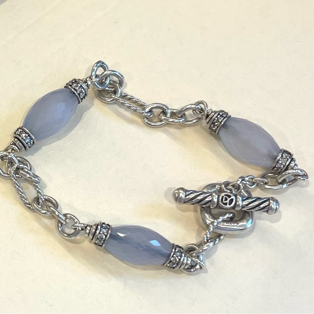 David Yurman Silver and Blue Chalcedon Bracelet